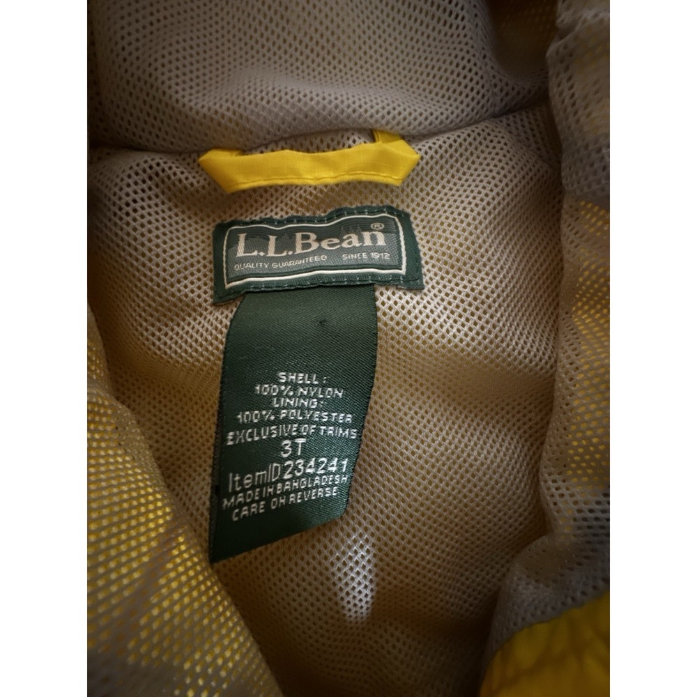 LL Bean Yellow Toddler 3T Rain Jacket with Hood Zip Up and Pockets - Picture 5 of 6